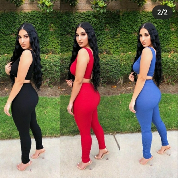 Neon Orange Stacked Pants Set - Picture 2 of 4